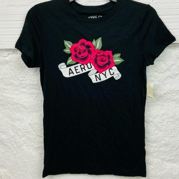 Aeropostale Tops - Aeropostale Black Tee with Red Floral Graphic
